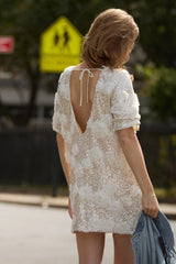 Kayleena Burgundy Sequin Rosette Tie-Back Shift Dress