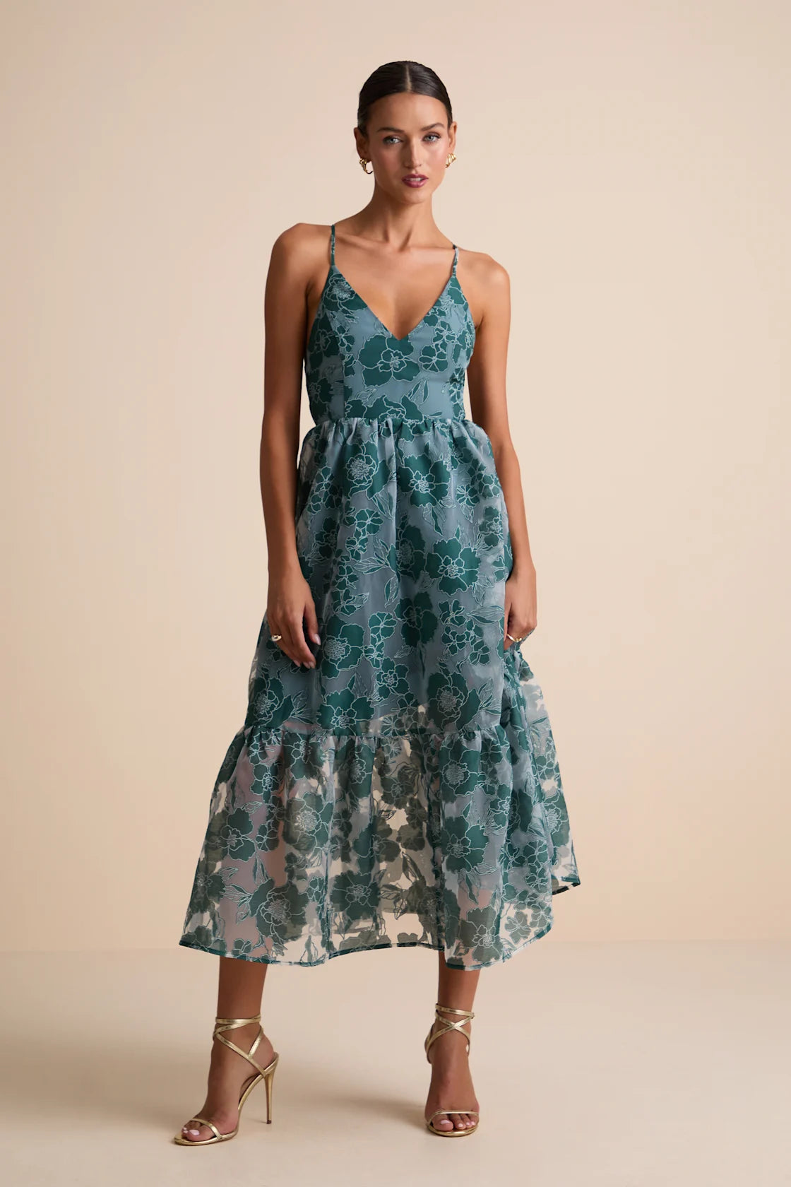 Feeling Like Forever Rose Jacquard Organza Lace-Up Midi Dress