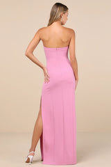 Famous Icon Black Strapless Column Maxi Dress
