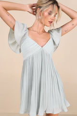 Amalfi Coast Emerald Pleated Flutter Sleeve Mini Dress