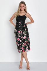 Blooming For Love Pink Floral Embroidered Midi Dress