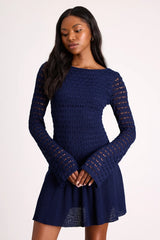 Sylvie Ivory Loose Knit Drop Waist Sweater Mini Dress