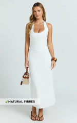 Murray Midi Dress - Deep U Halter Neck Dress in White