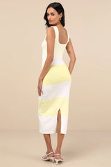 Easily Gorgeous Ivory and Yellow Striped Midi Sweater Dress