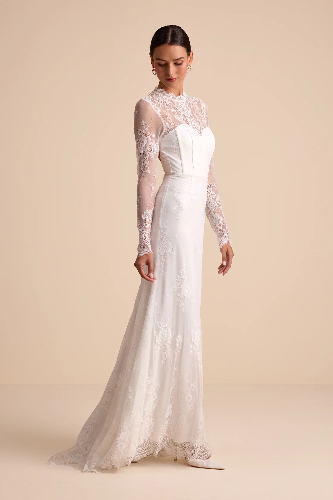 Laveau White Lace Bustier Backless Mermaid Maxi Dress