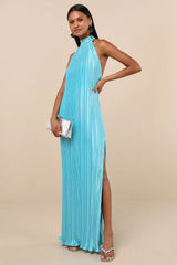 Gwenny Lime Green Satin Plisse Maxi Dress
