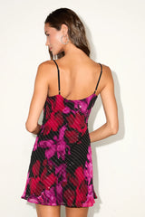 Elvira Black Multi Floral Sequin Cowl Neck Mini Dress