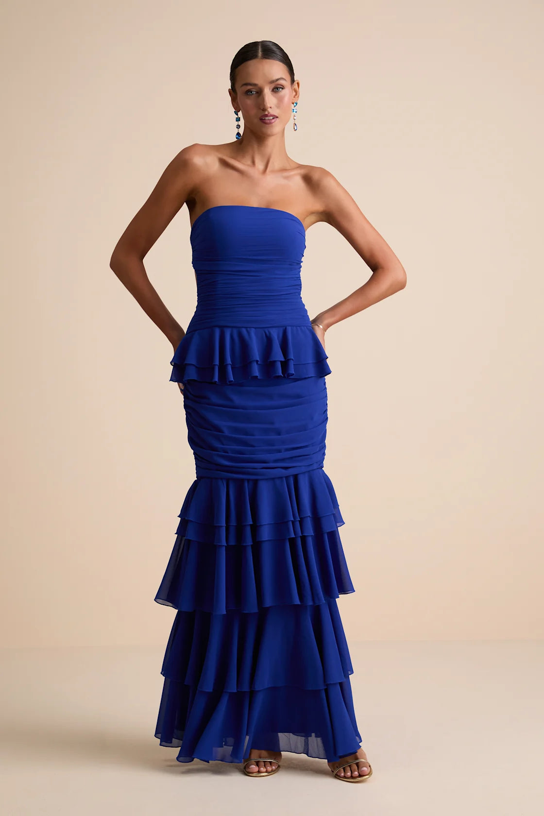 Loni Black Strapless Ruffled Maxi Dress