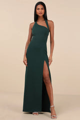 Unforgettable Rust Red Asymmetrical Halter Maxi Dress