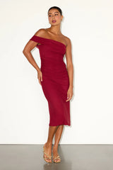 Jayleen Brown Mesh One-Shoulder Midi Dress