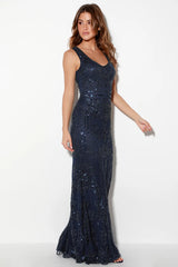 Dramatic Entrance Navy Blue Sequin Maxi Dress