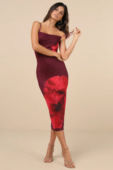 Jaela Burgundy Floral Mesh Sleeveless Bodycon Midi Dress