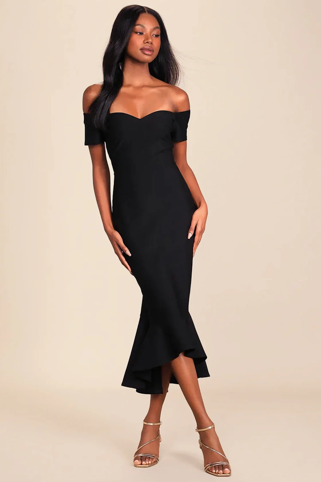 How Much I Care Ivory Off-the-Shoulder Midi Dress
