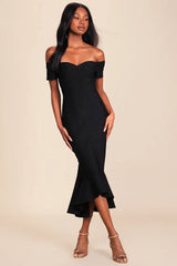 How Much I Care Ivory Off-the-Shoulder Midi Dress