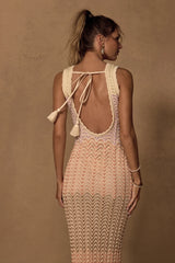Kirsten Cream Multi Crochet Backless Maxi Dress