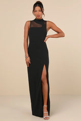 Irresistibly Modern Rust Brown Mesh Mock Neck Maxi Dress