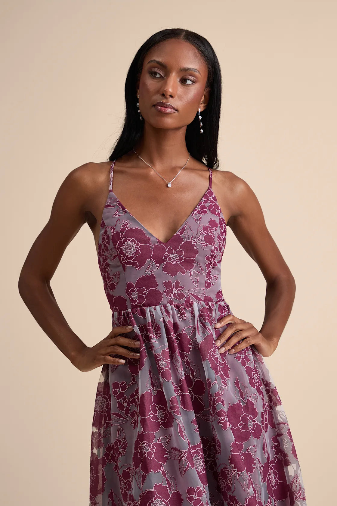 Feeling Like Forever Rose Jacquard Organza Lace-Up Midi Dress