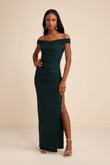 Scotia Black Mesh Ruched Off-the-Shoulder Maxi Dress
