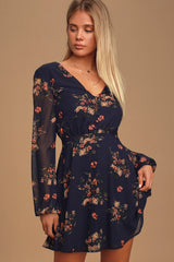 Always Your Black Floral Print Long Sleeve Skater Dress