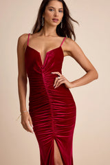 Stunning Invitation Black Velvet Ruched Sleeveless Maxi Dress