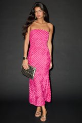 Faelyn Magenta Strapless Ruffled Midi Dress
