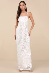 Magdala White Sequin Backless Maxi Dress