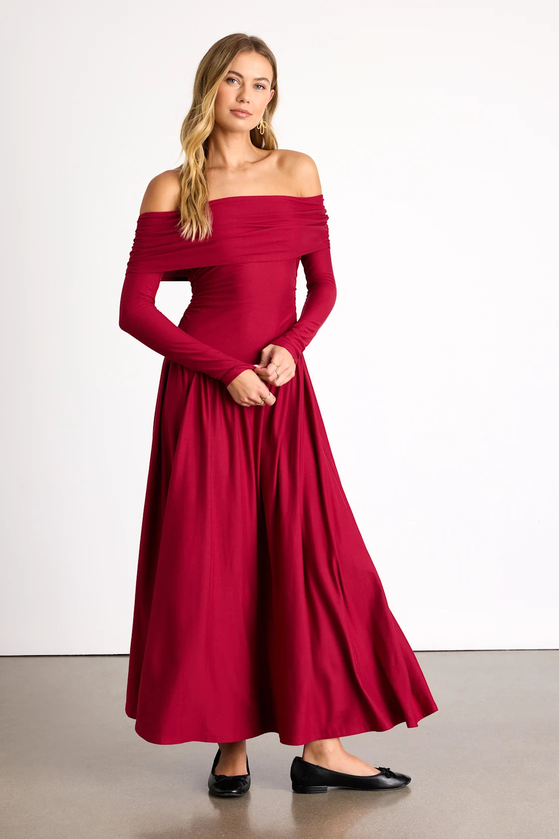 Sescca Black Off-the-Shoulder Jersey Knit Maxi Dress