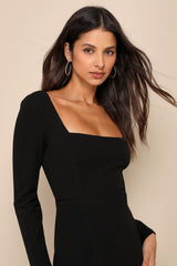 Infinitely Elegant Midnight Blue Long Sleeve Maxi Dress