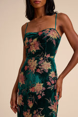 Erisa Burgundy Velvet Floral Burnout Midi Dress