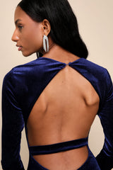 Glittery Glee Royal Blue Sparkly Backless Long Sleeve Mini Dress