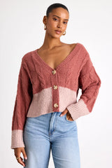 Convincingly Cozy Beige and Ivory Cable Knit Boucle Cardigan