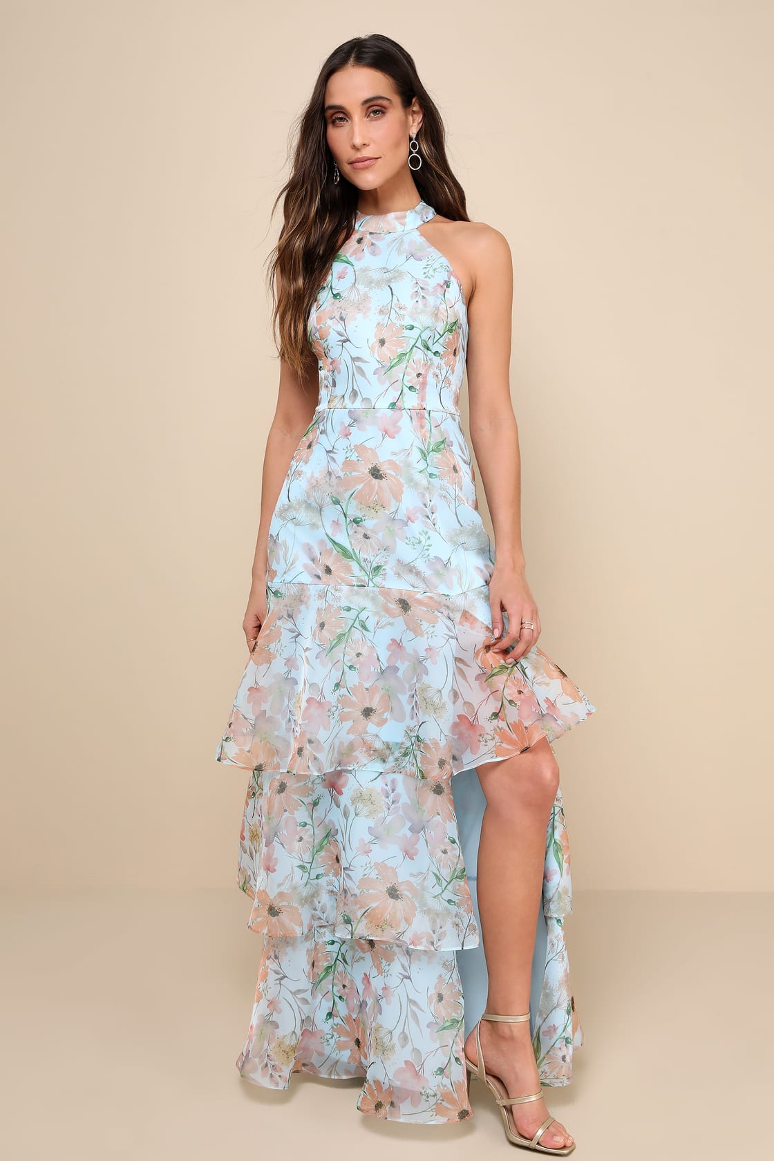 Forever Exceptional Black Floral Halter Organza Maxi Dress