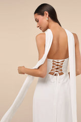 Captivating Spirit White Strapless Dress and Scarf Set