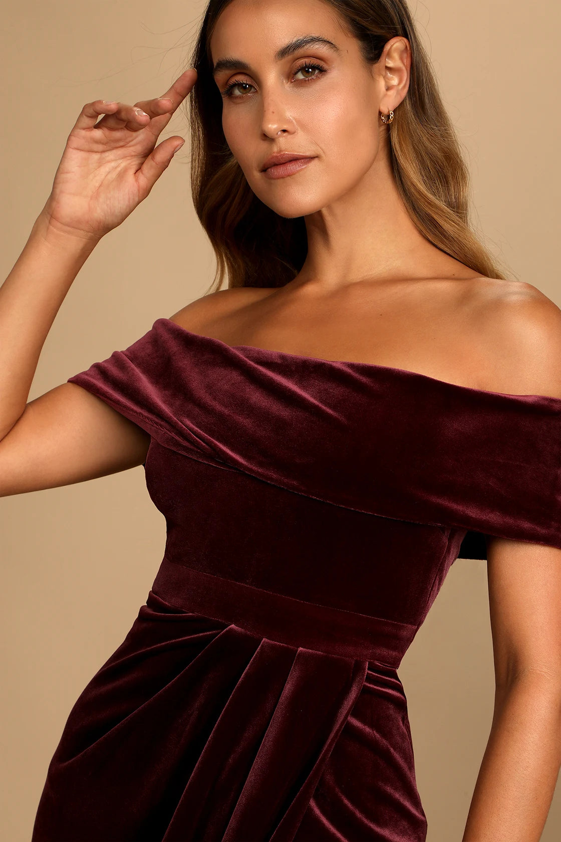I'm Enchanted Red Velvet Off-the-Shoulder Maxi Dress