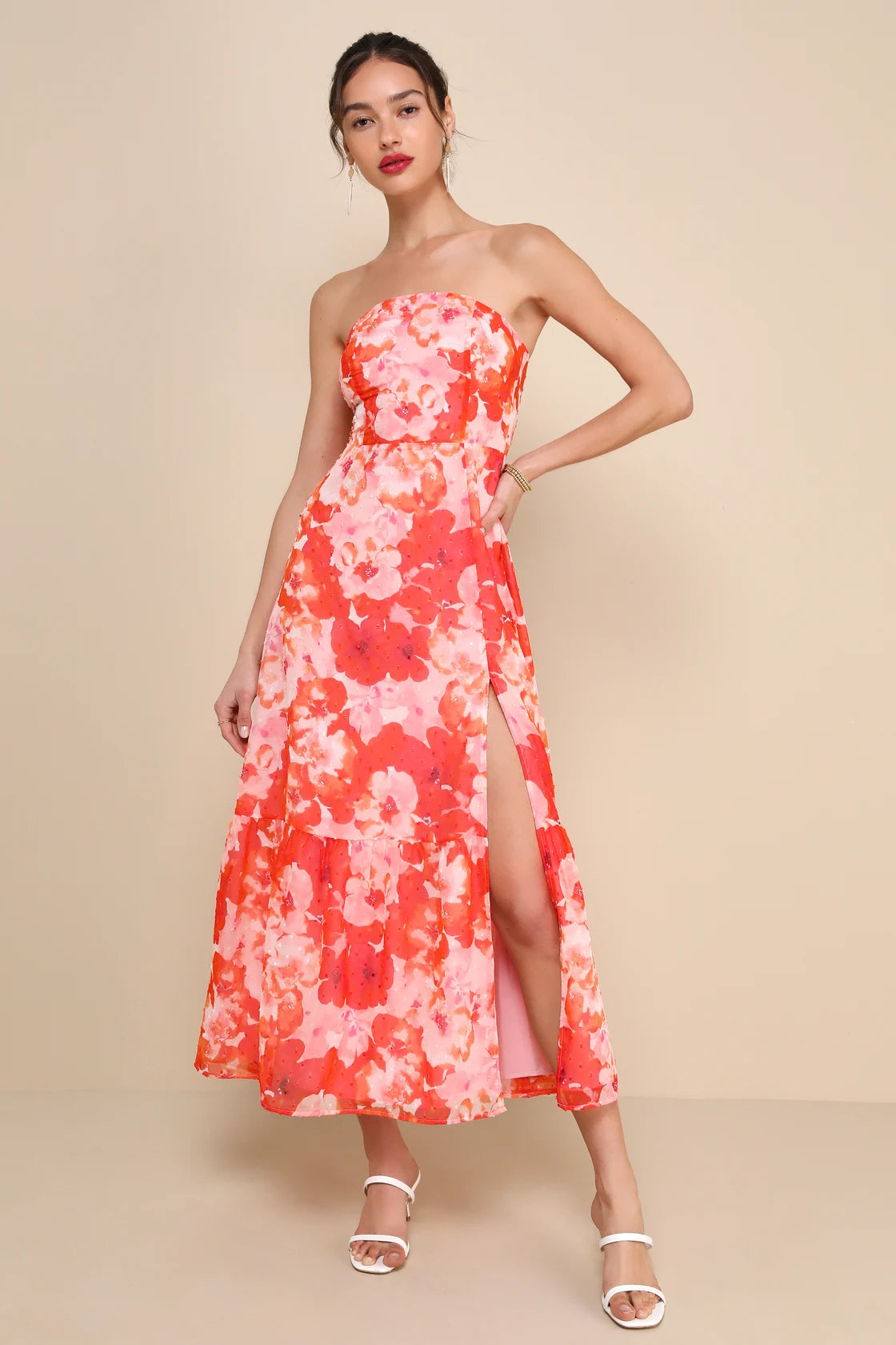 Bright Perspective Teal Floral Strapless Midi Dress