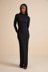 Trendsetting Design Brown Textured Long Sleeve Maxi Dress