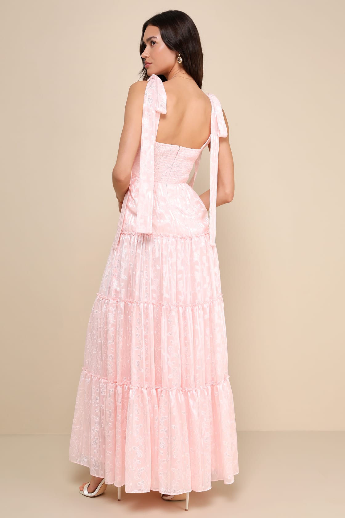 Picturesque Allure Green Jacquard Tie-Strap Maxi Dress