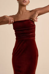 Maren Olive Velvet Strapless Mermaid Maxi Dress