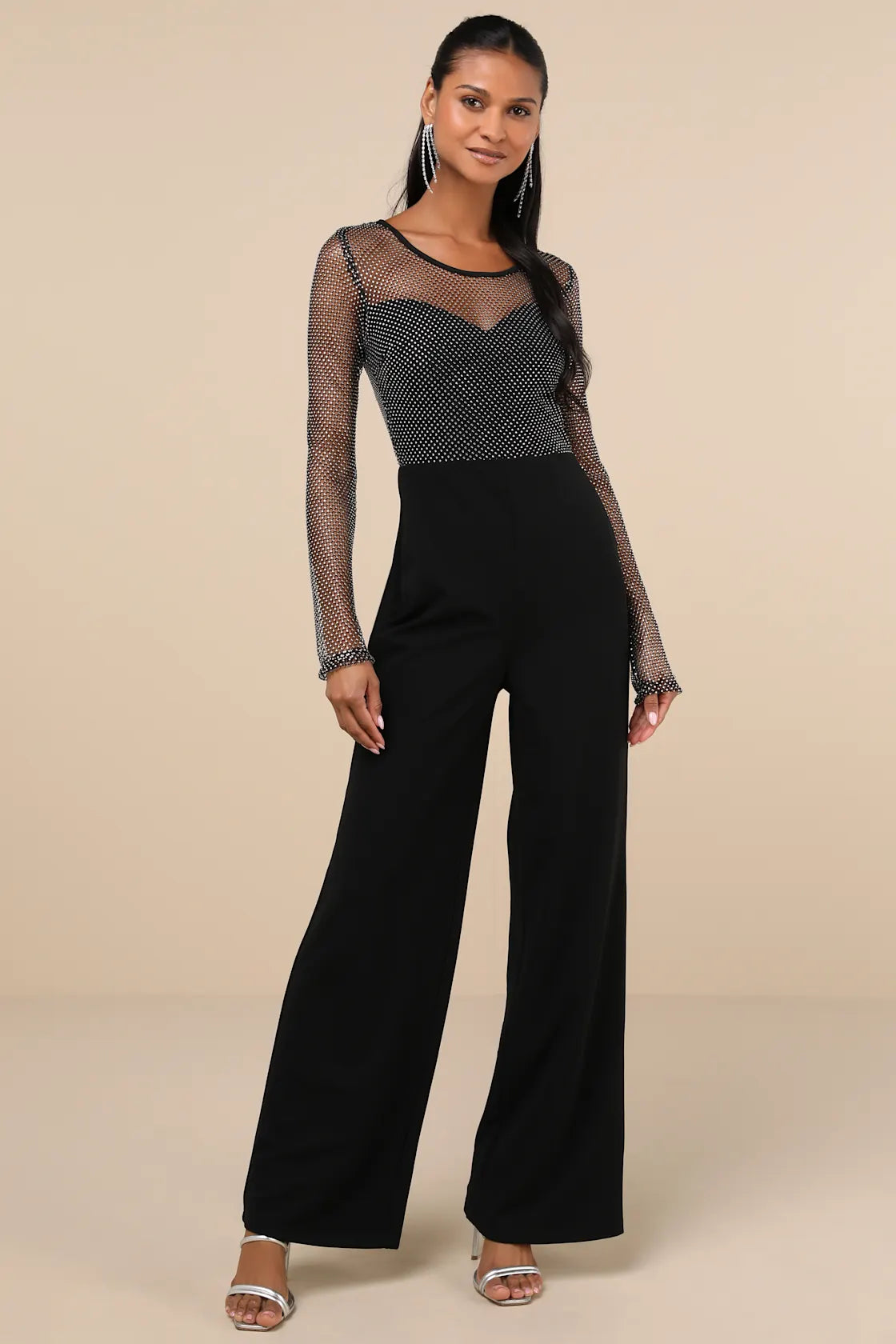 Beyond Glamorous Black Fishnet Rhinestone Jumpsuit