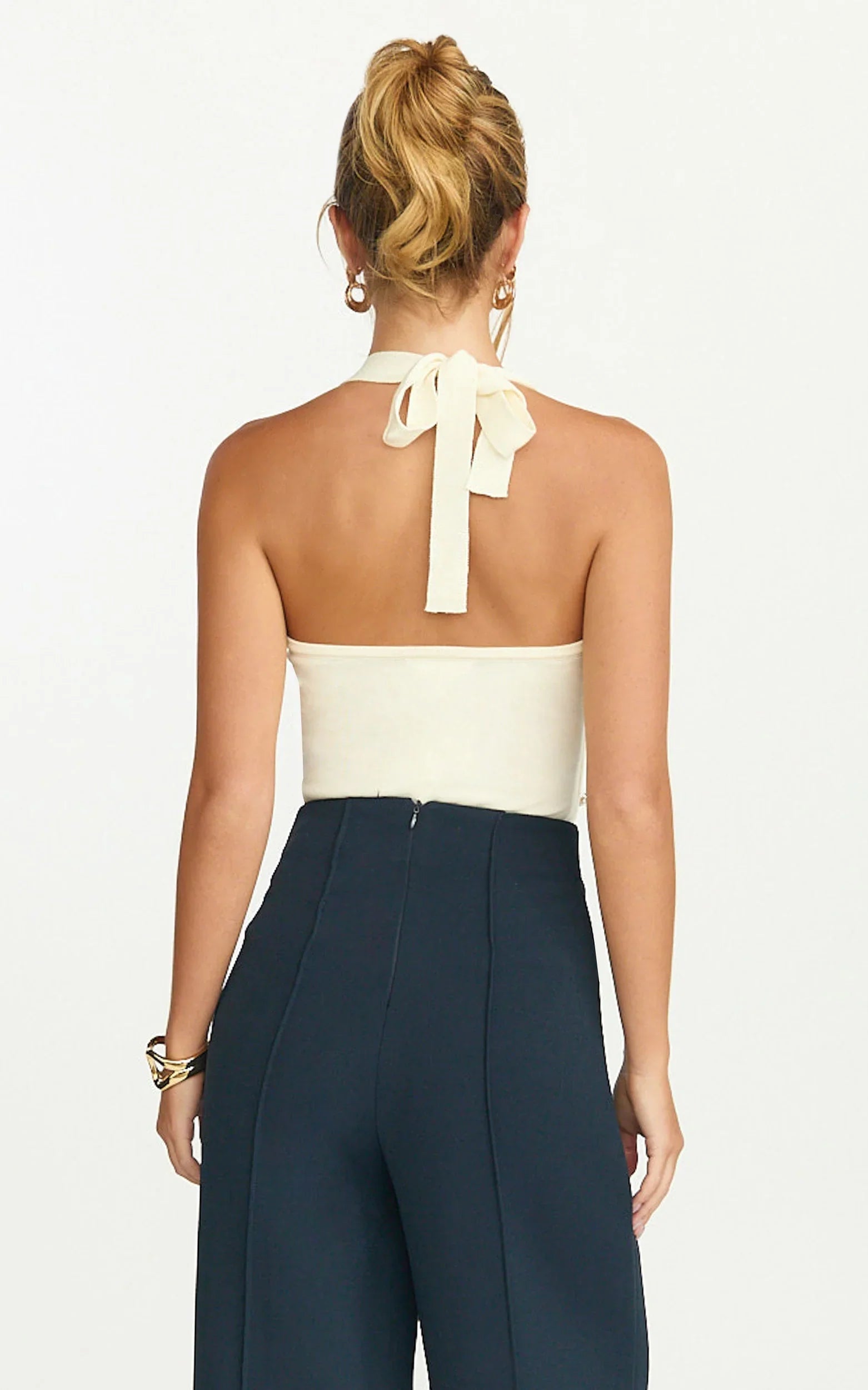 Julie Top - Tie Halter Button Detail Top in Ivory