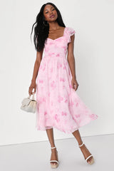 Loveliest Darling Light Green Floral Ruffled Tie-Back Midi Dress