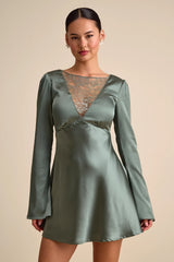 Emberlyn Rusty Rose Satin Lace Long Sleeve Mini Dress