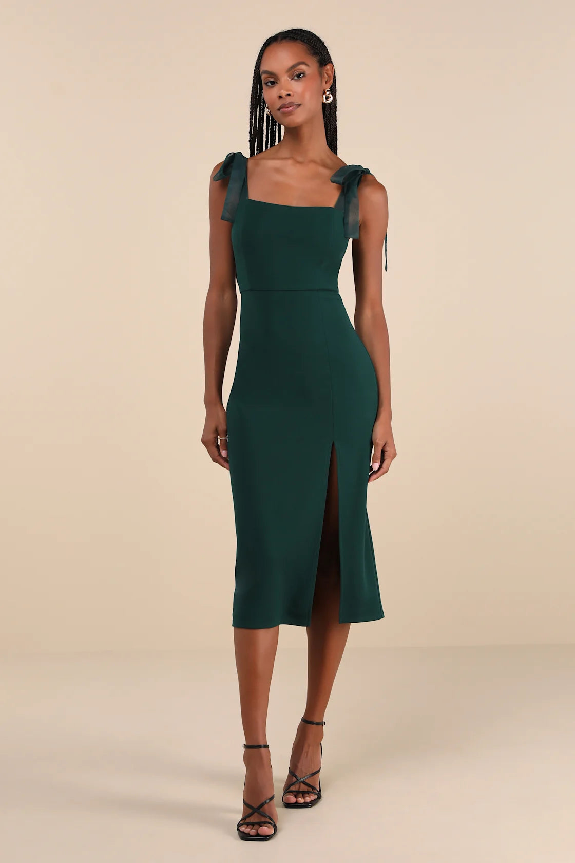 Romantic Celebration Navy Tie-Strap Bodycon Midi Dress