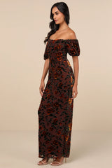 Confidently Impressive Blue Velvet Off-the-Shoulder Maxi Dress