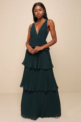 Mesmerizing Essence Navy Pleated Backless Tiered Maxi Dress