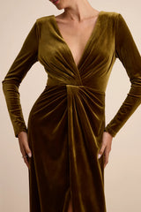Angelina Navy Velvet Twist-Front Maxi Dress