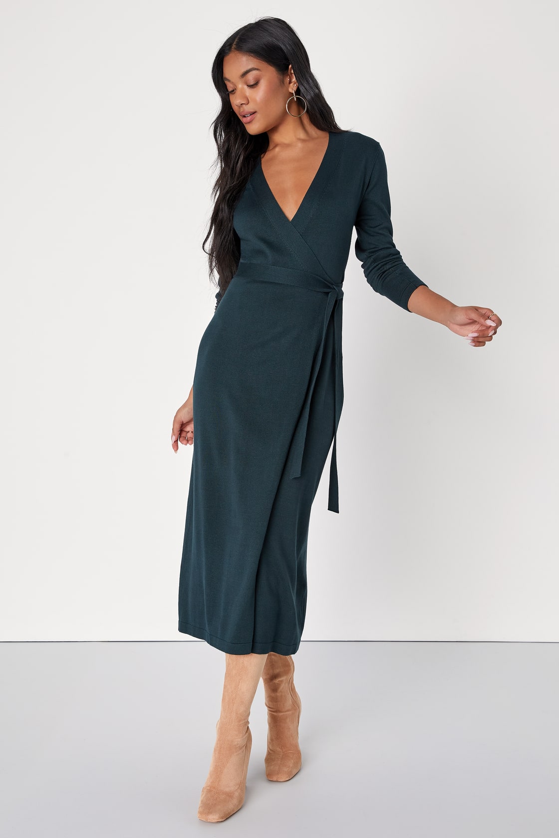 Literary Lover Dark Plum Midi Wrap Sweater Dress