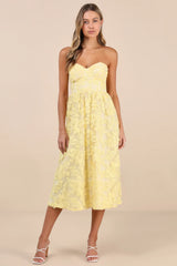 Quite Perfect White Floral Embroidered Strapless Midi Dress