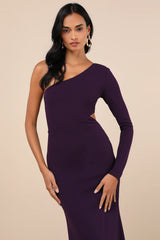 Wondrous Romance Dark Purple One-Shoulder Mermaid Maxi Dress