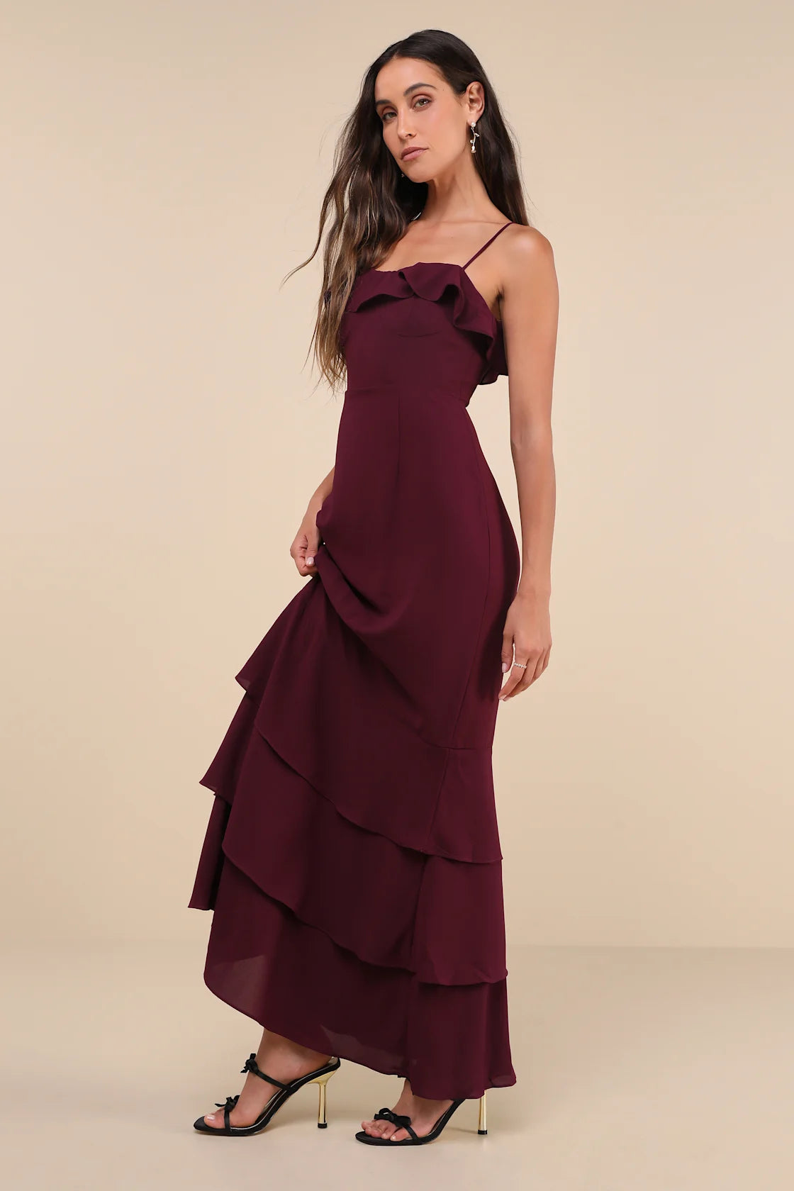 Lively Evenings Black Sleeveless Tiered Maxi Dress